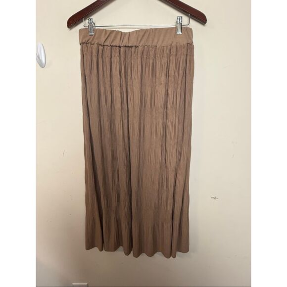 Sapphire Brown Crinkle Pull-On Elastic Waist Midi Skirt XL Boho Modest - Picture 3 of 5